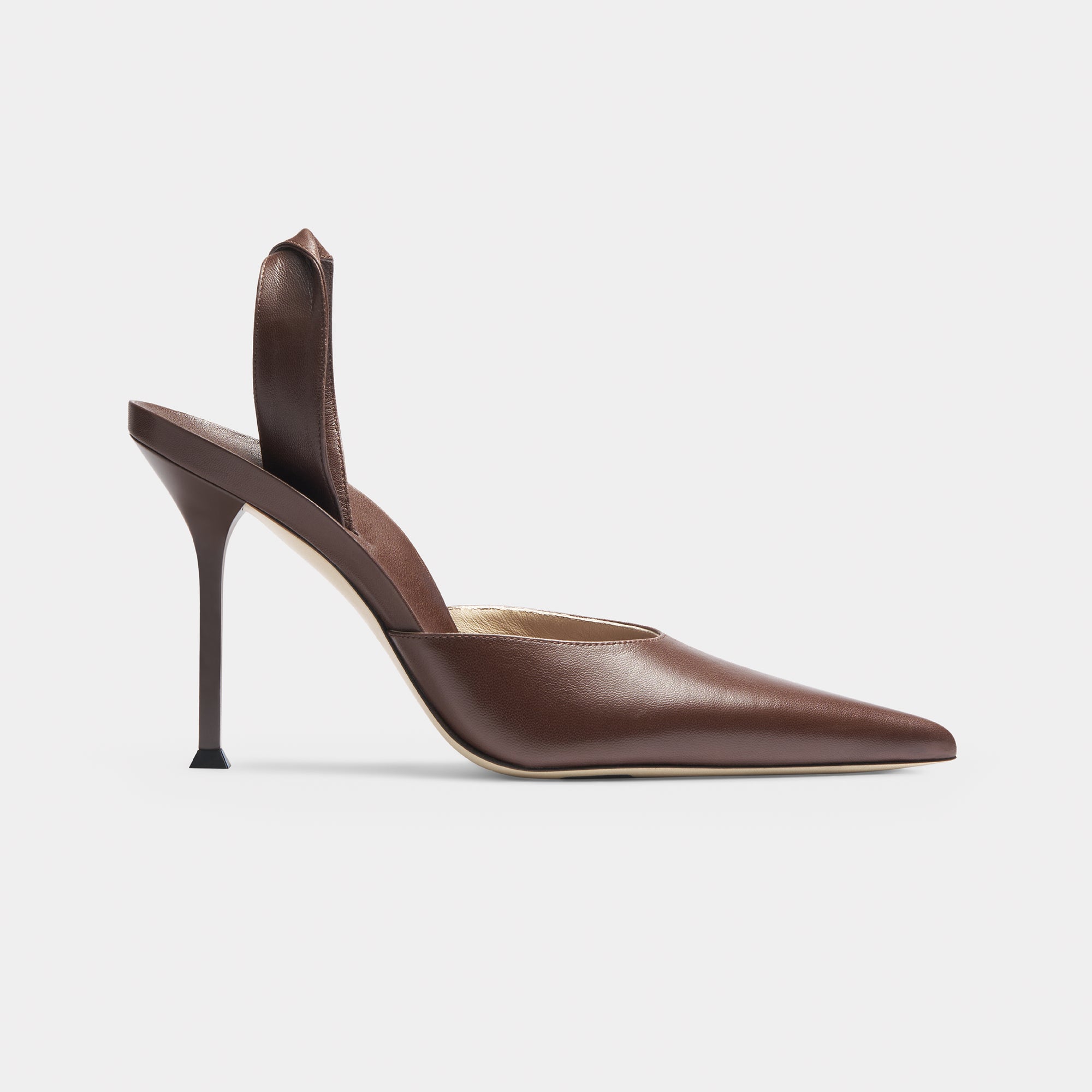 CHRISTEN HELIX SLING BACK PUMP IN LACQUER BROWN VENEZIA LAMBSKIN