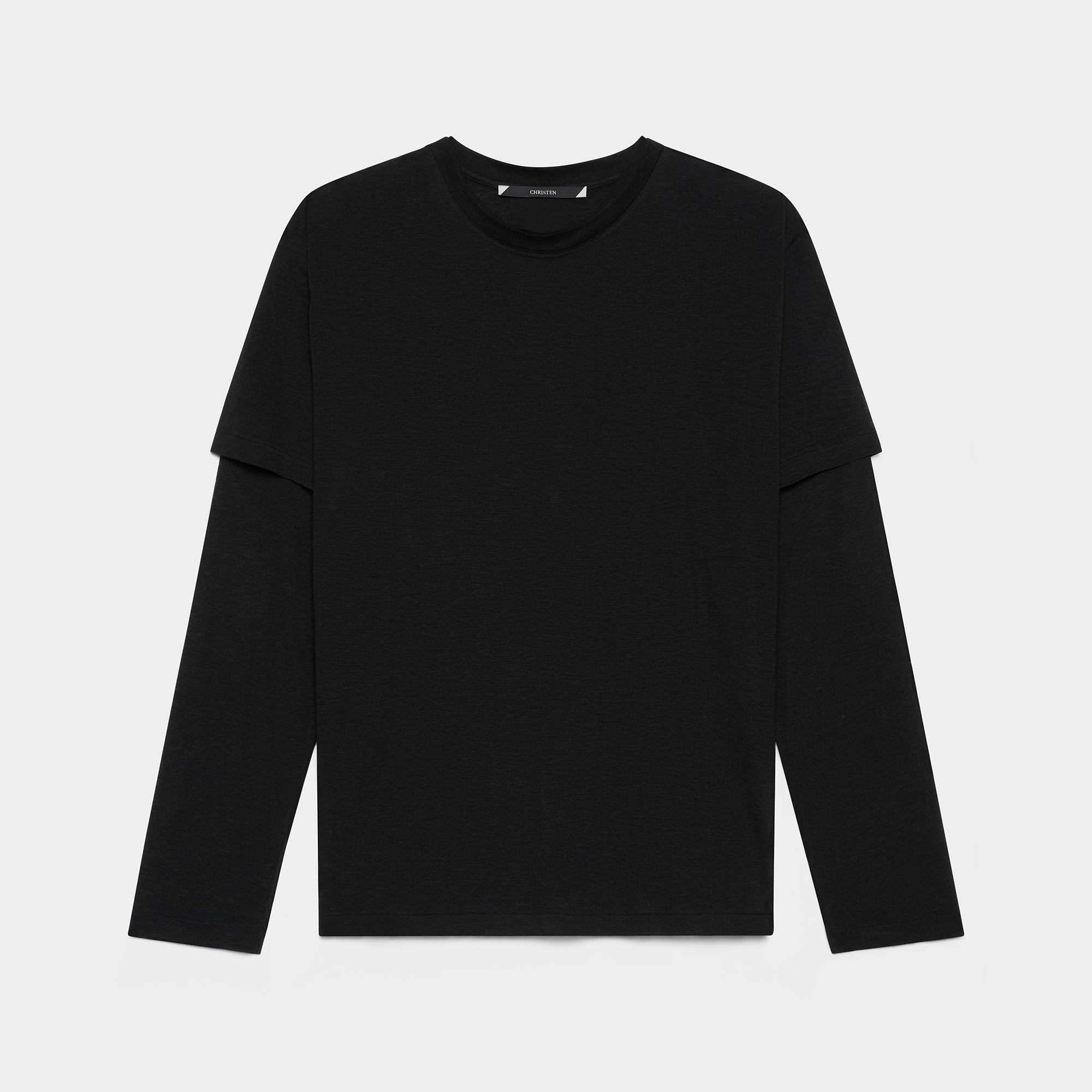 CHRISTEN TRANSPARENT DOUBLE LAYER T-SHIRT IN BLACK