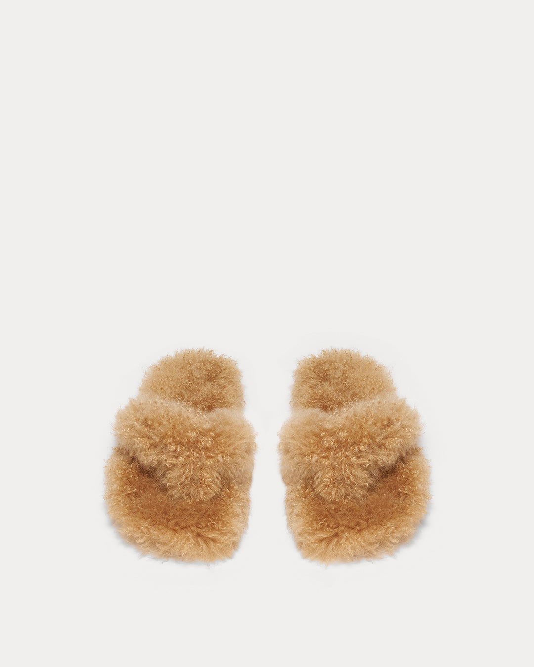 APRICOT CASHMERE GOAT SHEARLING FLAT THONG SLIPPER BY CHRISTEN, MADE IN ITALY