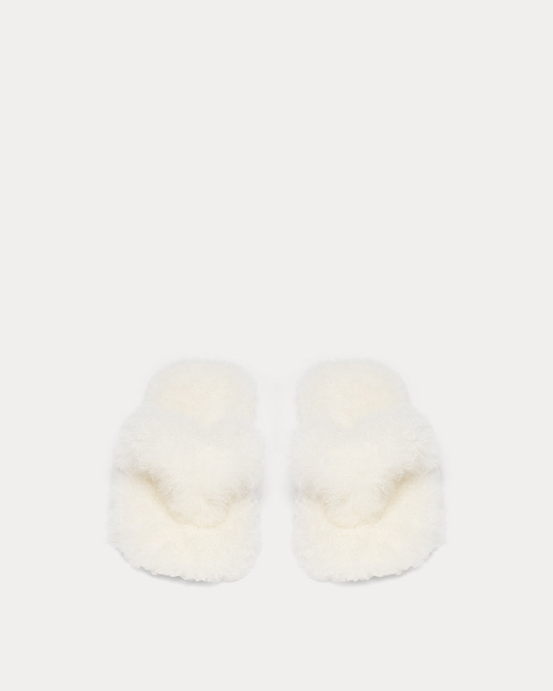 IVORY CASHMERE GOAT SHEARLING FLAT THONG SLIPPER BY CHRISTEN, MADE IN ITALY