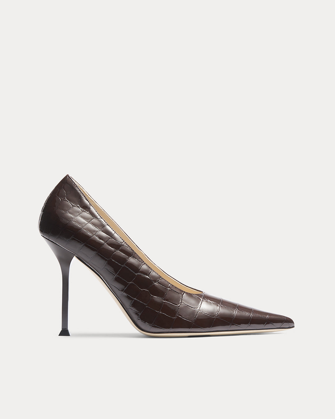 HELIX PUMP IN LACQUER BROWN CROCO-PRINT PATENT WITH 95MM WET-LOOK LACQUERED HEEL