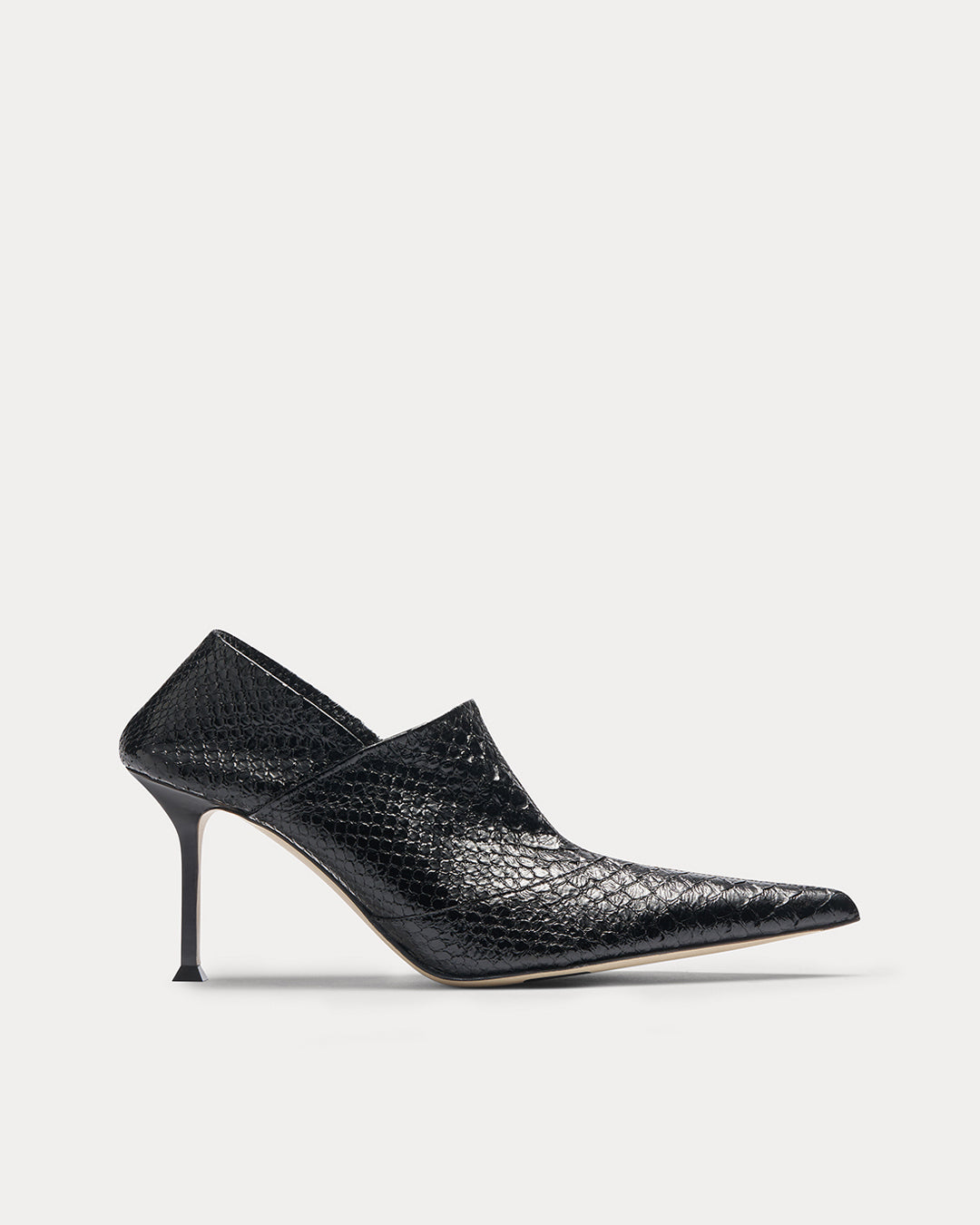 HELIX STRETCH PUMP IN BLACK STRETCH PYTHON WITH 75MM LACQUERED STACKED HEEL